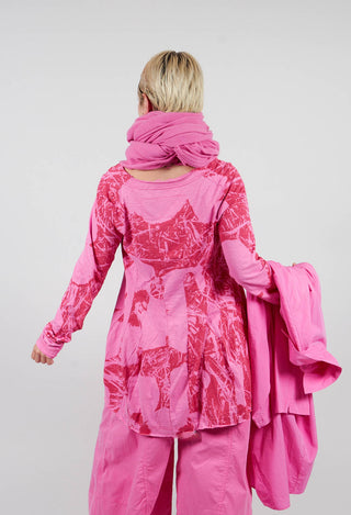 Long Sleeve T-Shirt with Flared Hem in Lotus Print - 3640506