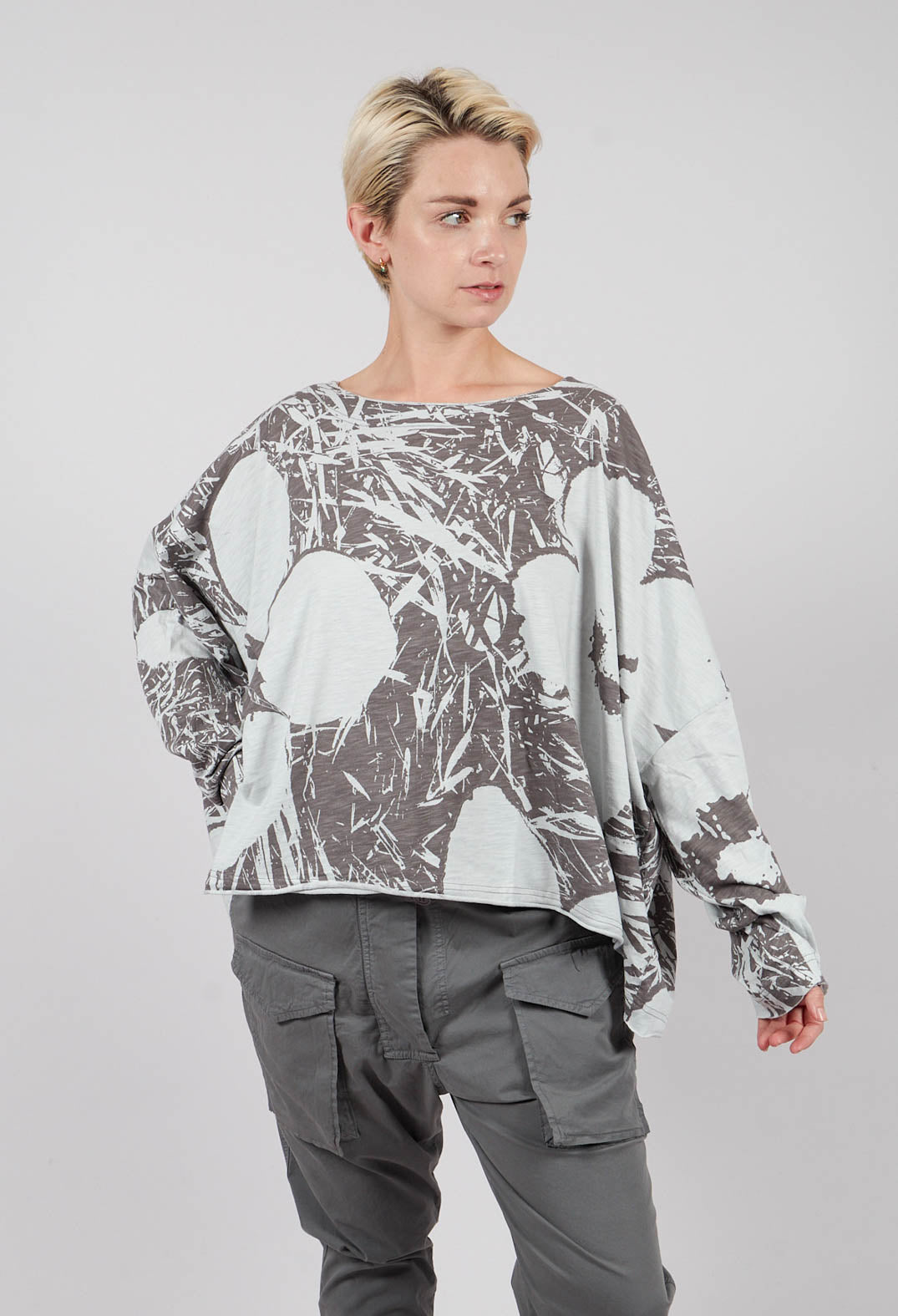 Oversized Jersey Top in Dark Grey Print - 3640507