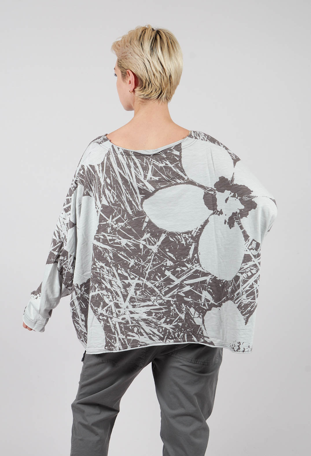 Oversized Jersey Top in Dark Grey Print - 3640507