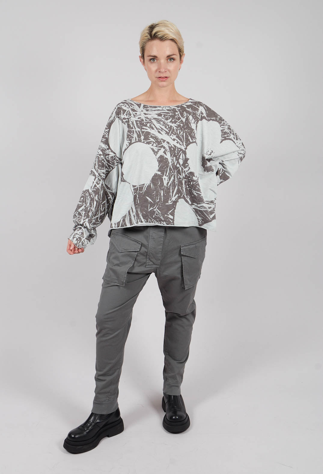Oversized Jersey Top in Dark Grey Print - 3640507