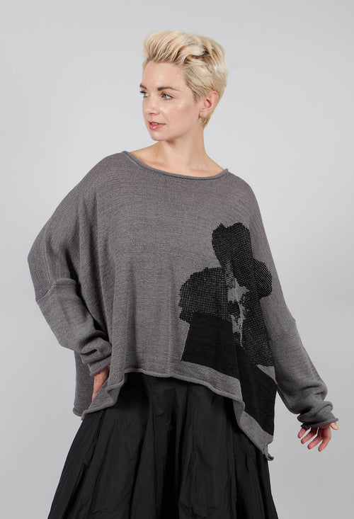 Oversized Jumper in Dark Grey with Blackflock - 3720702