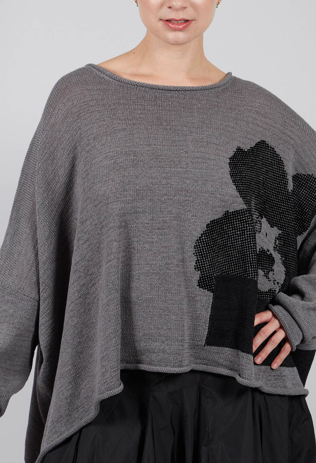 Oversized Jumper in Dark Grey with Blackflock - 3720702