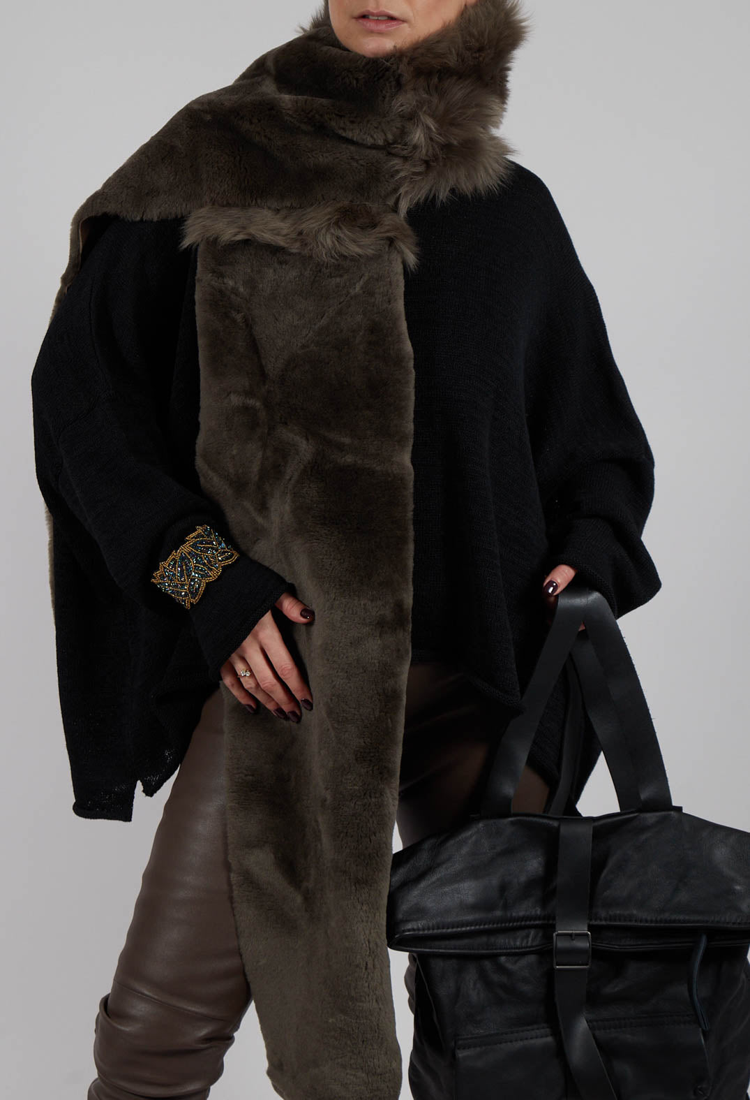 Oversized Jumper in Light Grey with Dark Greyflock - 3720702