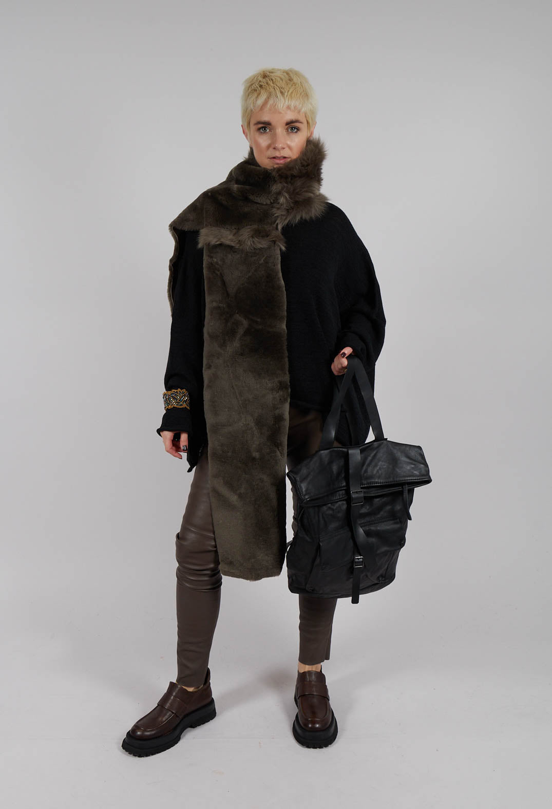 Oversized Jumper in Light Grey with Dark Greyflock - 3720702