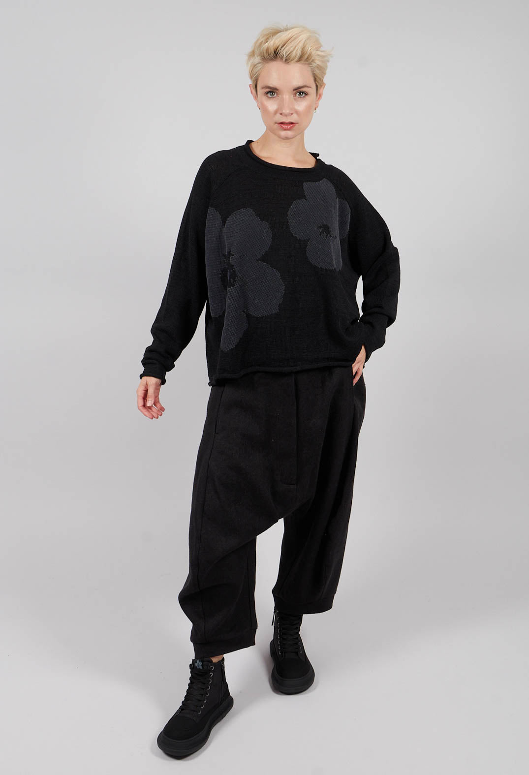 Short Jumper in Black with Greyflock - 3720704