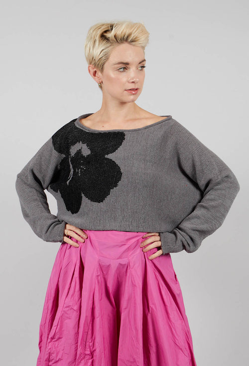 Cropped Jumper in Dark Grey with Blackflock - 3720705
