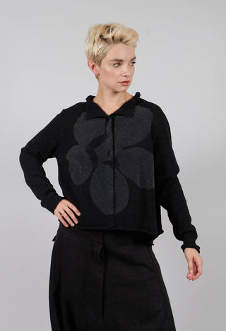 Short Motif Cardigan in Black with Greyflock - 3727106