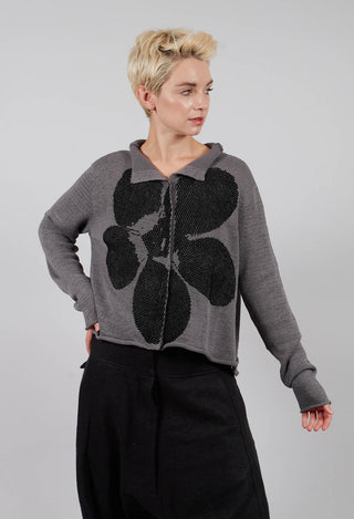 Short Motif Cardigan in Dark Grey with Blackflock - 3727106