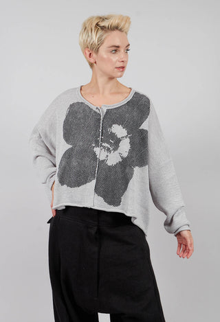Round Neck Cardigan in Light Grey with Dark Greyflock - 3727107