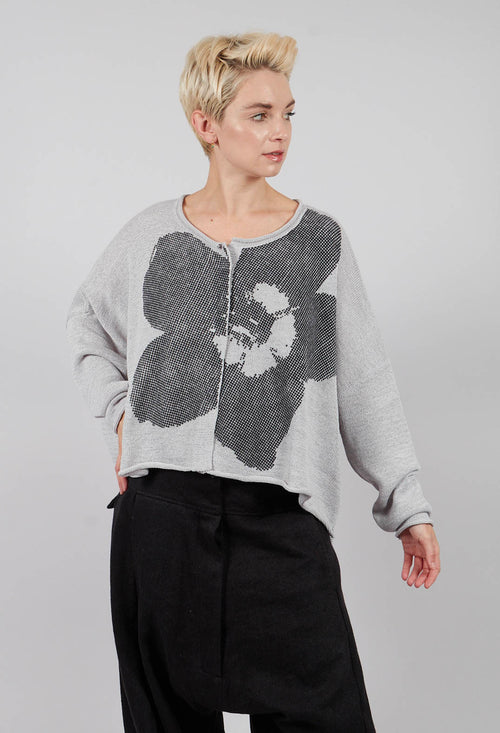 Round Neck Cardigan in Light Grey with Dark Greyflock - 3727107