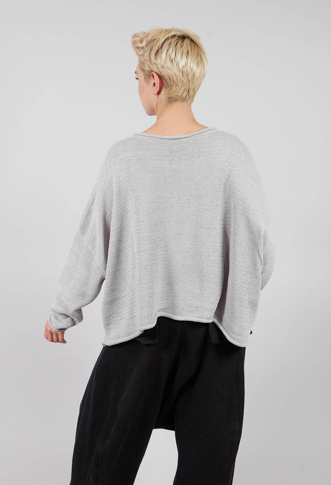 Round Neck Cardigan in Light Grey with Dark Greyflock - 3727107