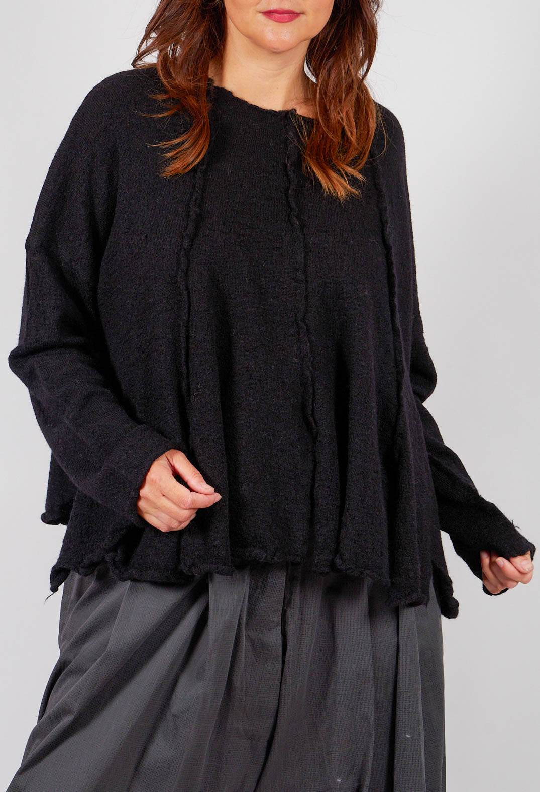 Flared Hem Jumper in Black - 3890702