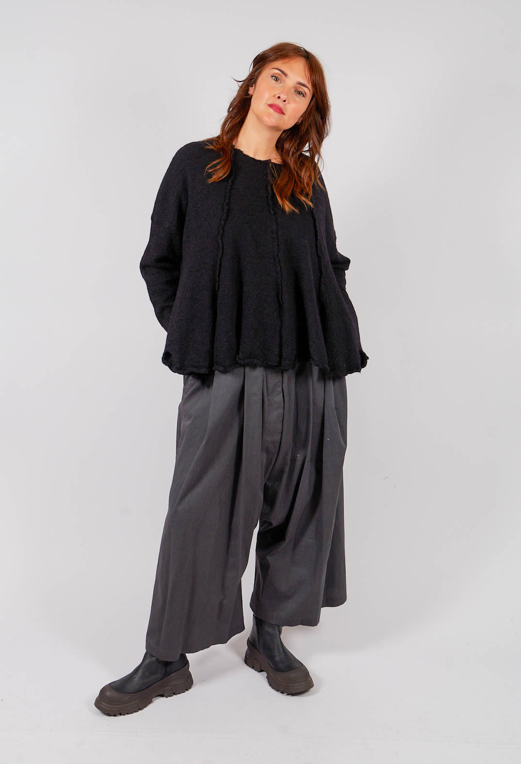 Flared Hem Jumper in Black - 3890702