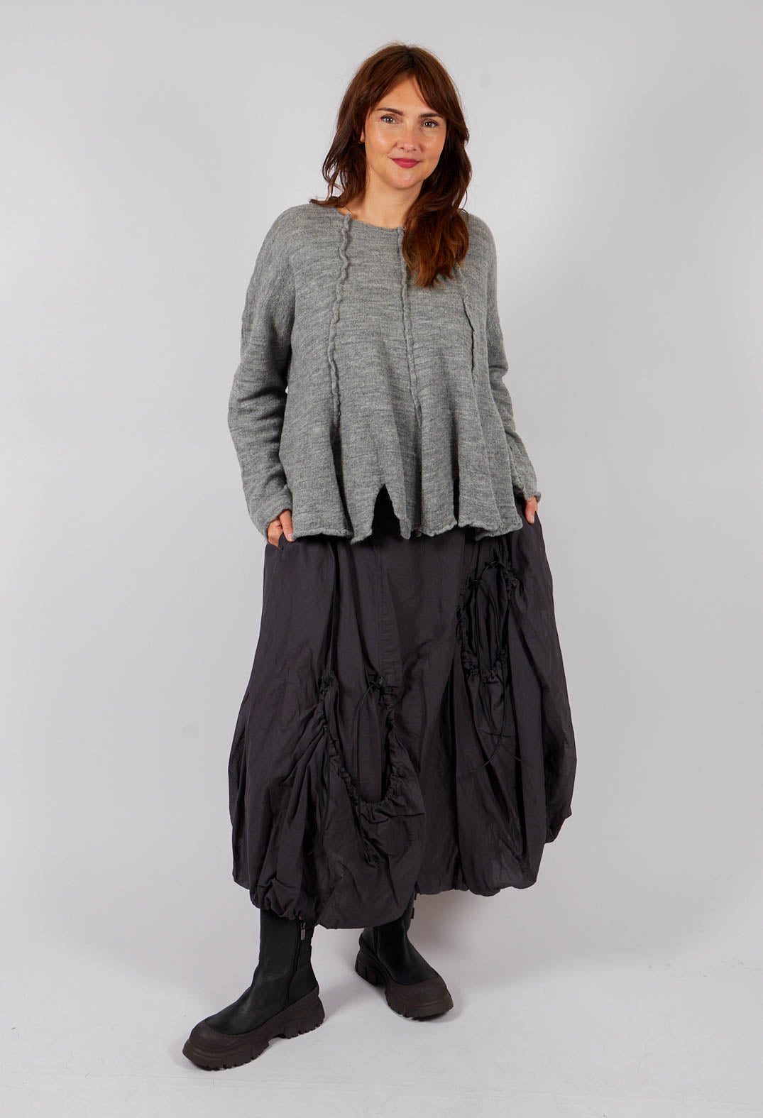 Flared Hem Jumper in Dark Grey - 3890702