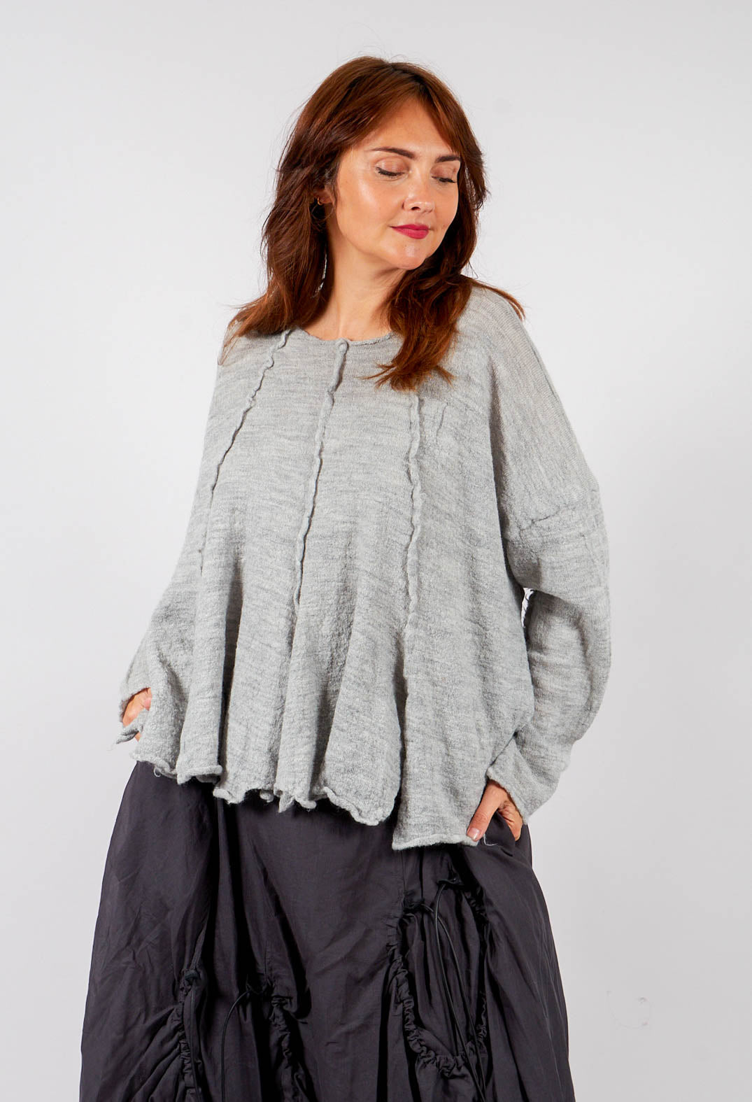 Flared Hem Jumper in Light Grey - 3890702