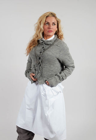 Cropped Cardigan with Fabric Embellishment in Dark Grey - 3897108