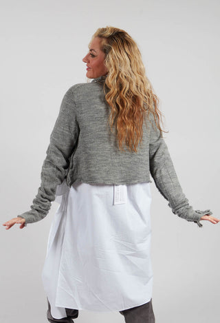 Cropped Cardigan with Fabric Embellishment in Dark Grey - 3897108