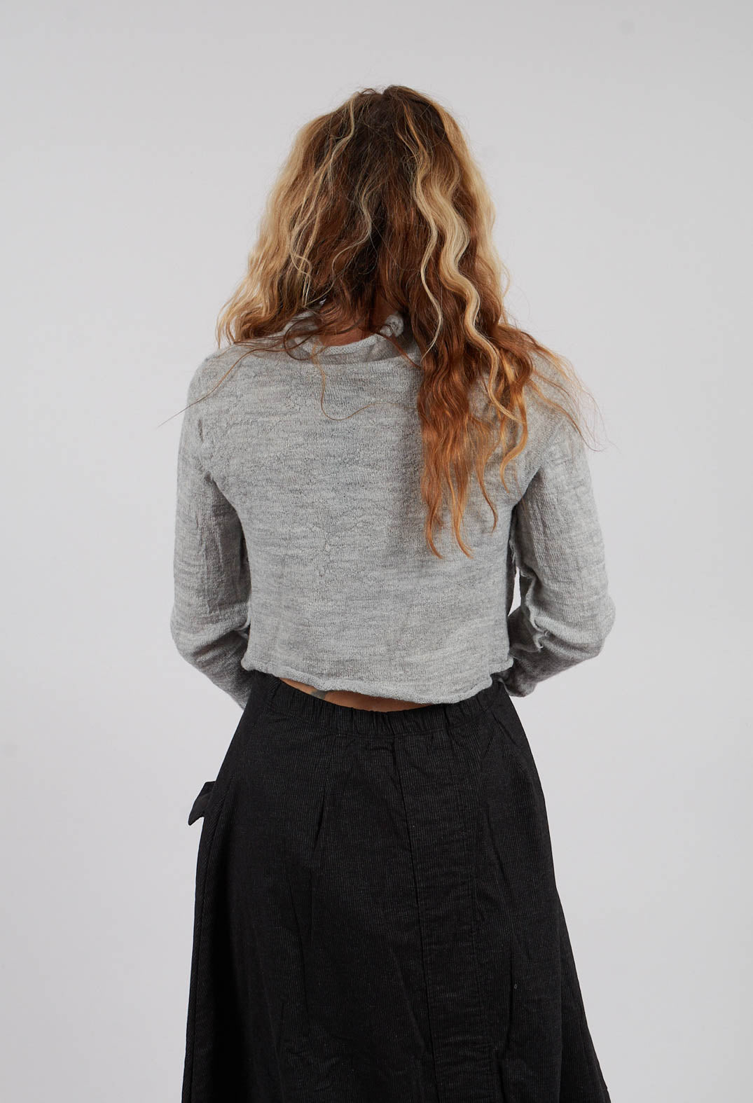 Cropped Cardigan with Fabric Embellishment in Light Grey - 3897108