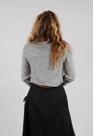 PRE-ORDER - Cropped Cardigan with Fabric Embellishment in Light Grey - 3897108