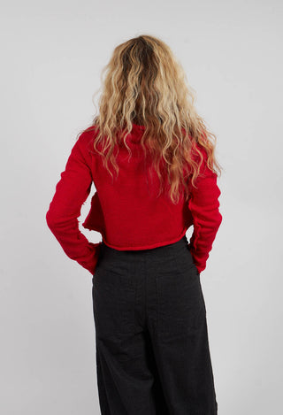 Cropped Cardigan with Fabric Embellishment in Rose - 3897108