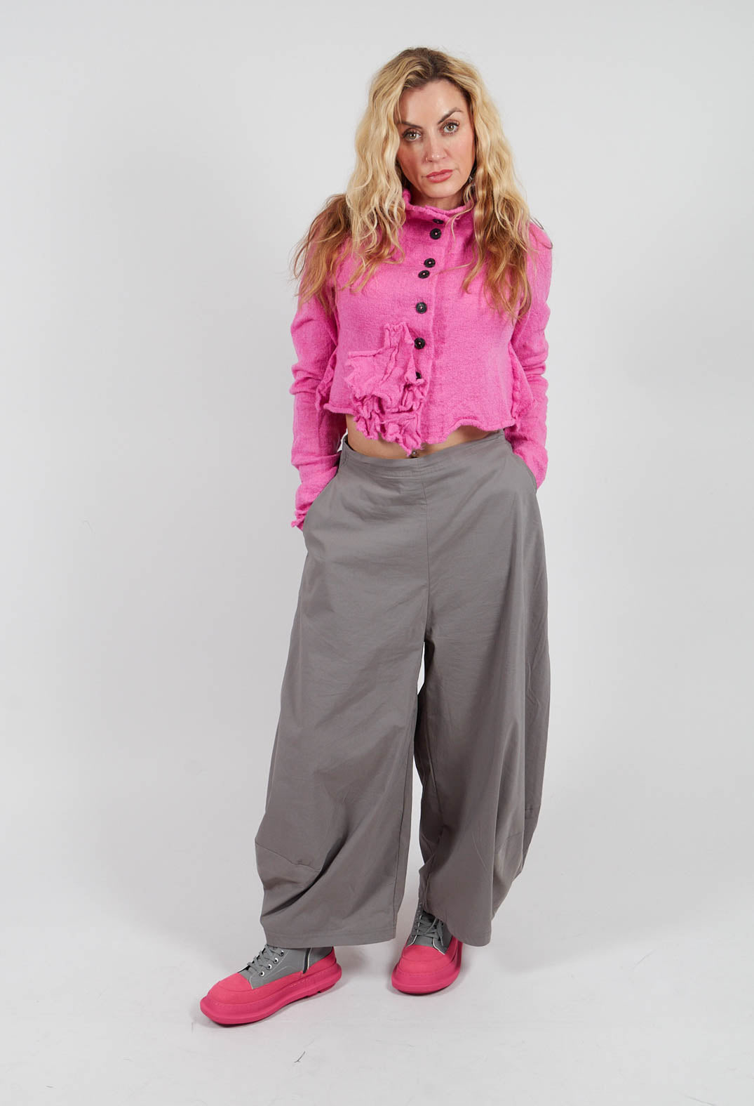 Cropped Cardigan with Fabric Embellishment in Lily - 3897108