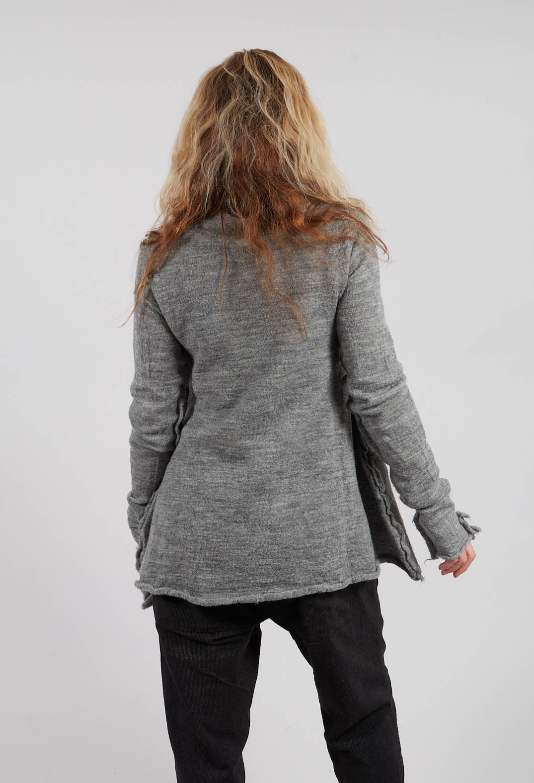 High Neck Cardigan with Fabric Embellishment in Dark Grey - 3897109