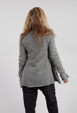 High Neck Cardigan with Fabric Embellishment in Dark Grey - 3897109