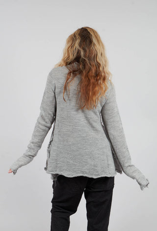 High Neck Cardigan with Fabric Embellishment in Light Grey - 3897109