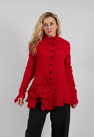 High Neck Cardigan with Fabric Embellishment in Rose - 3897109