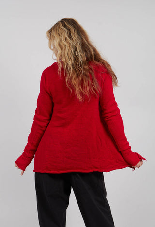 High Neck Cardigan with Fabric Embellishment in Rose - 3897109