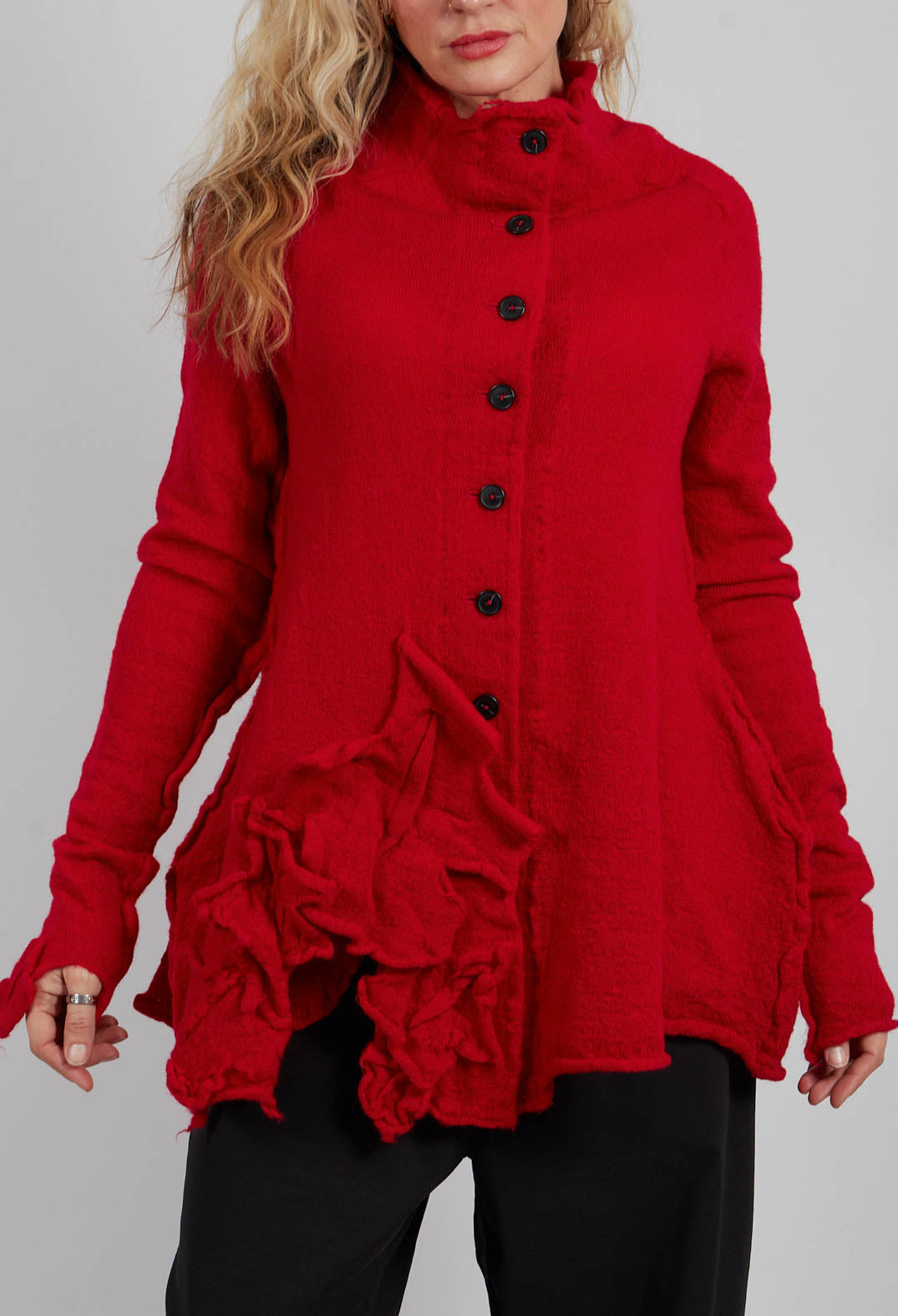 High Neck Cardigan with Fabric Embellishment in Rose - 3897109