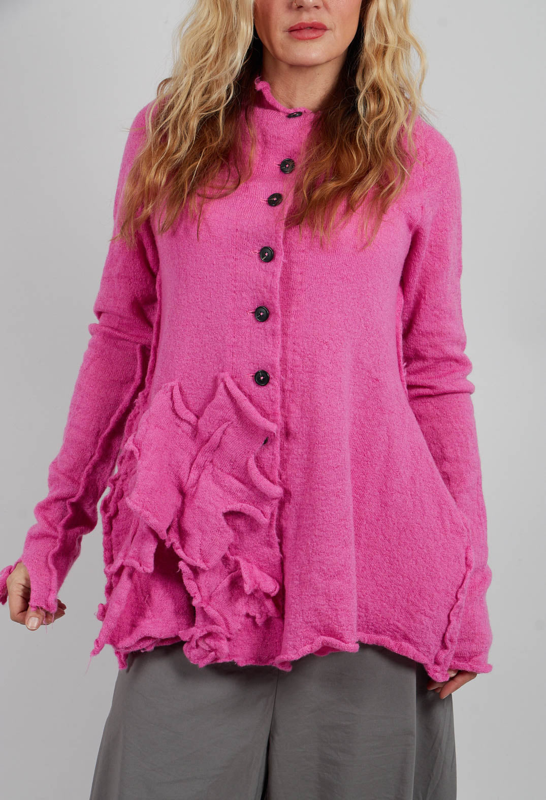High Neck Cardigan with Fabric Embellishment in Lily - 3897109