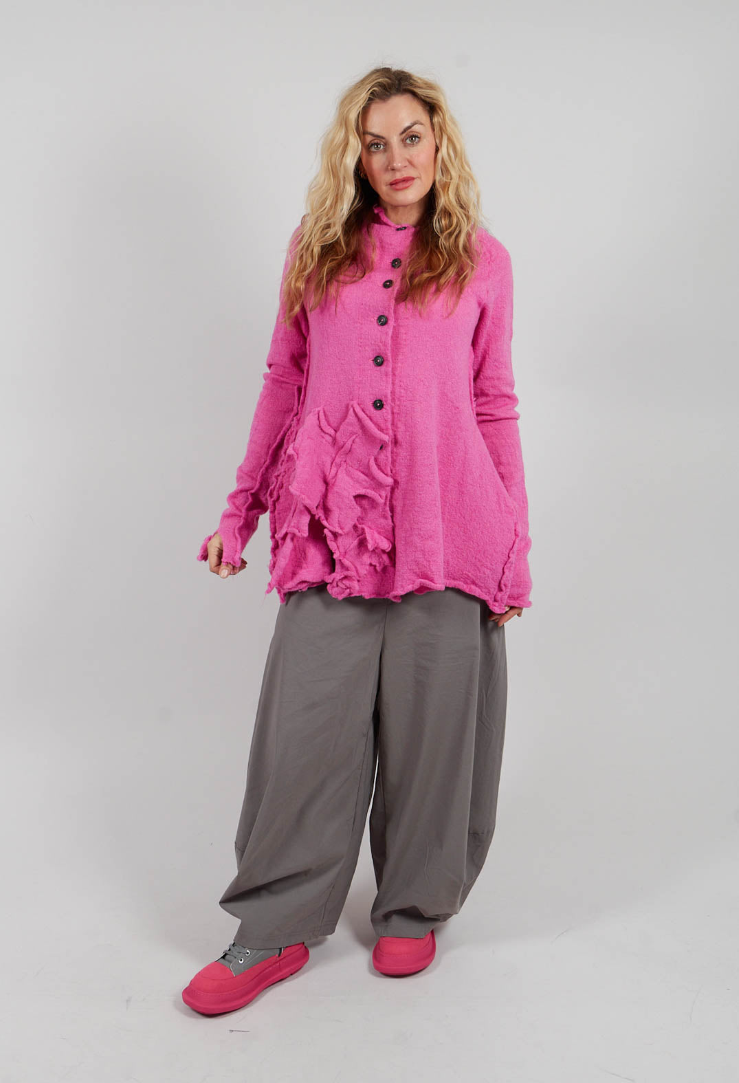 High Neck Cardigan with Fabric Embellishment in Lily - 3897109