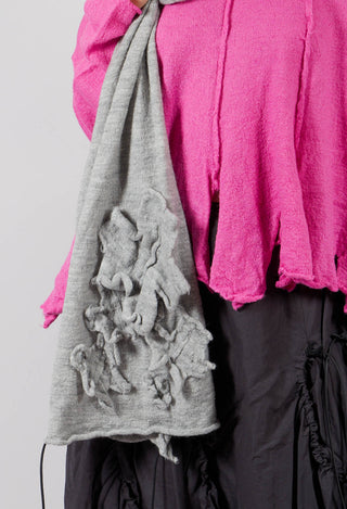 Knitted Scarf with Fabric Embellishment in Light Grey - 3897710