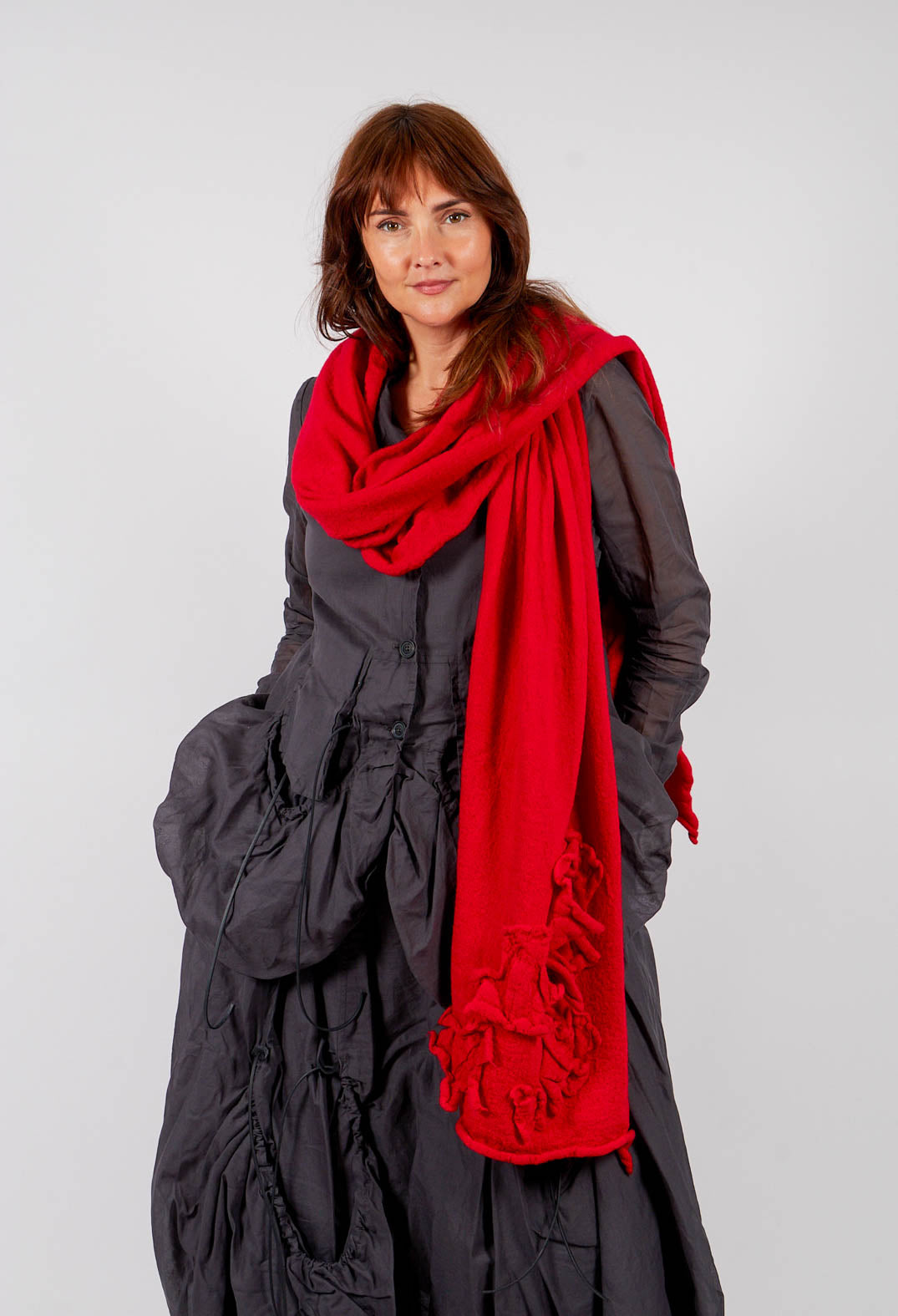 Knitted Scarf with Fabric Embellishment in Rose - 3897710