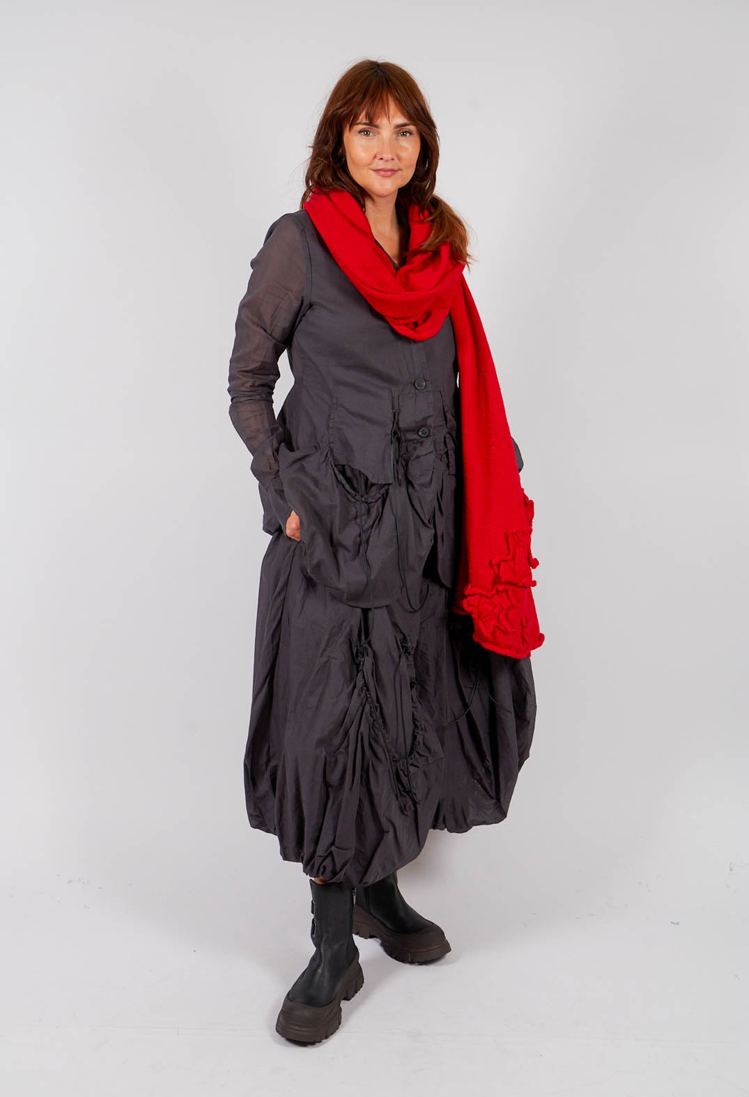 Knitted Scarf with Fabric Embellishment in Rose - 3897710