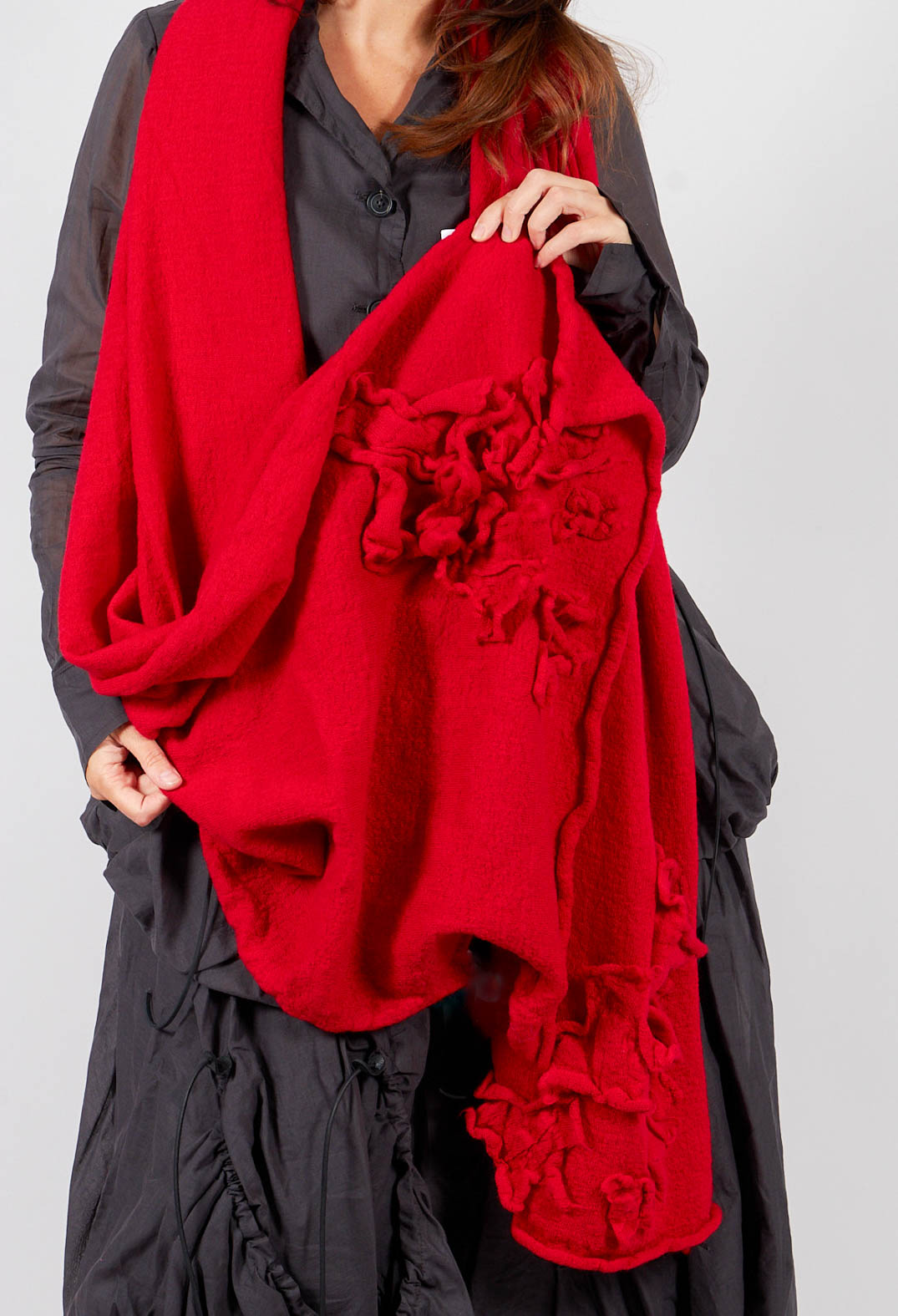 Knitted Scarf with Fabric Embellishment in Rose - 3897710