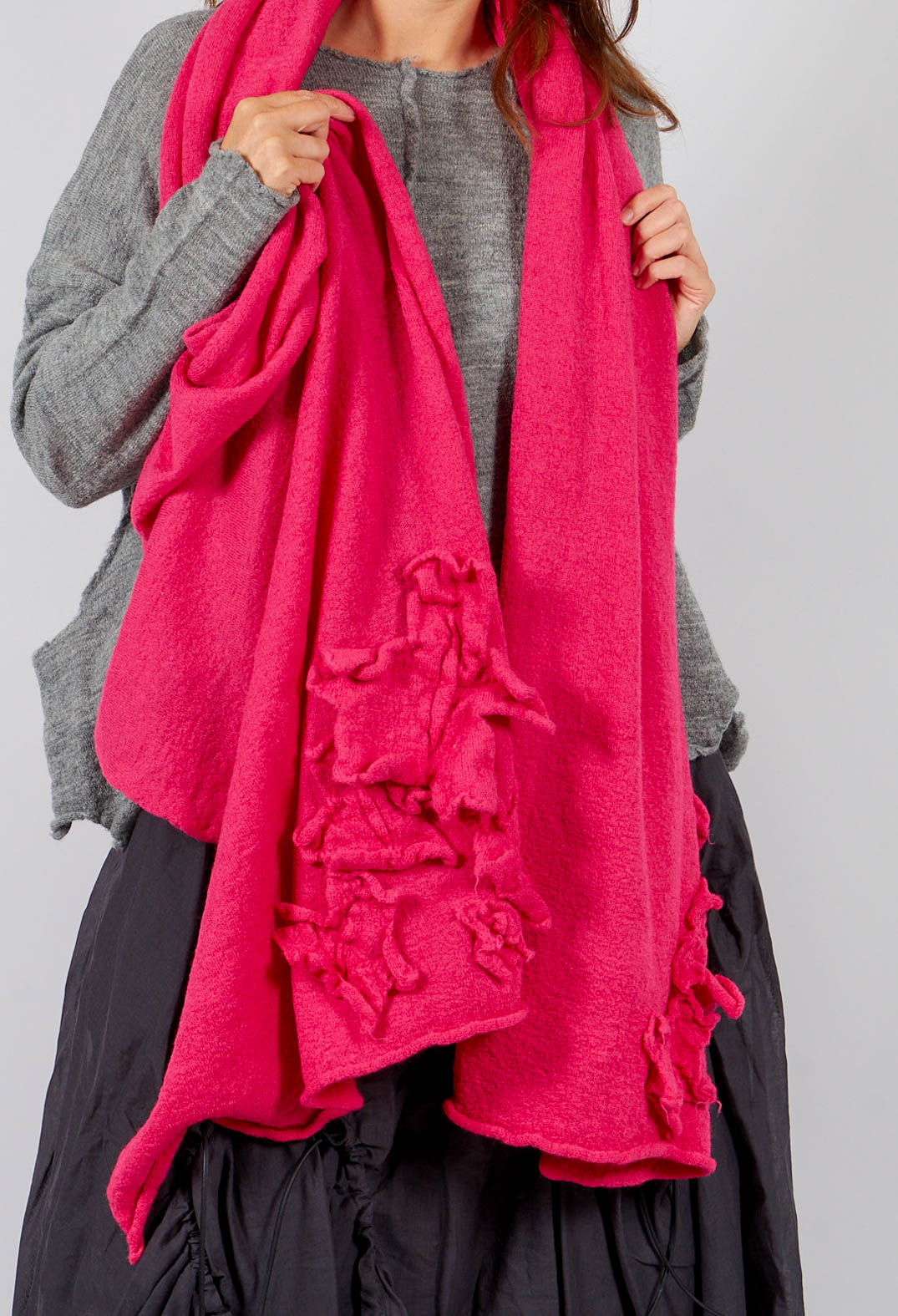 Knitted Scarf with Fabric Embellishment in Lotus - 3897710