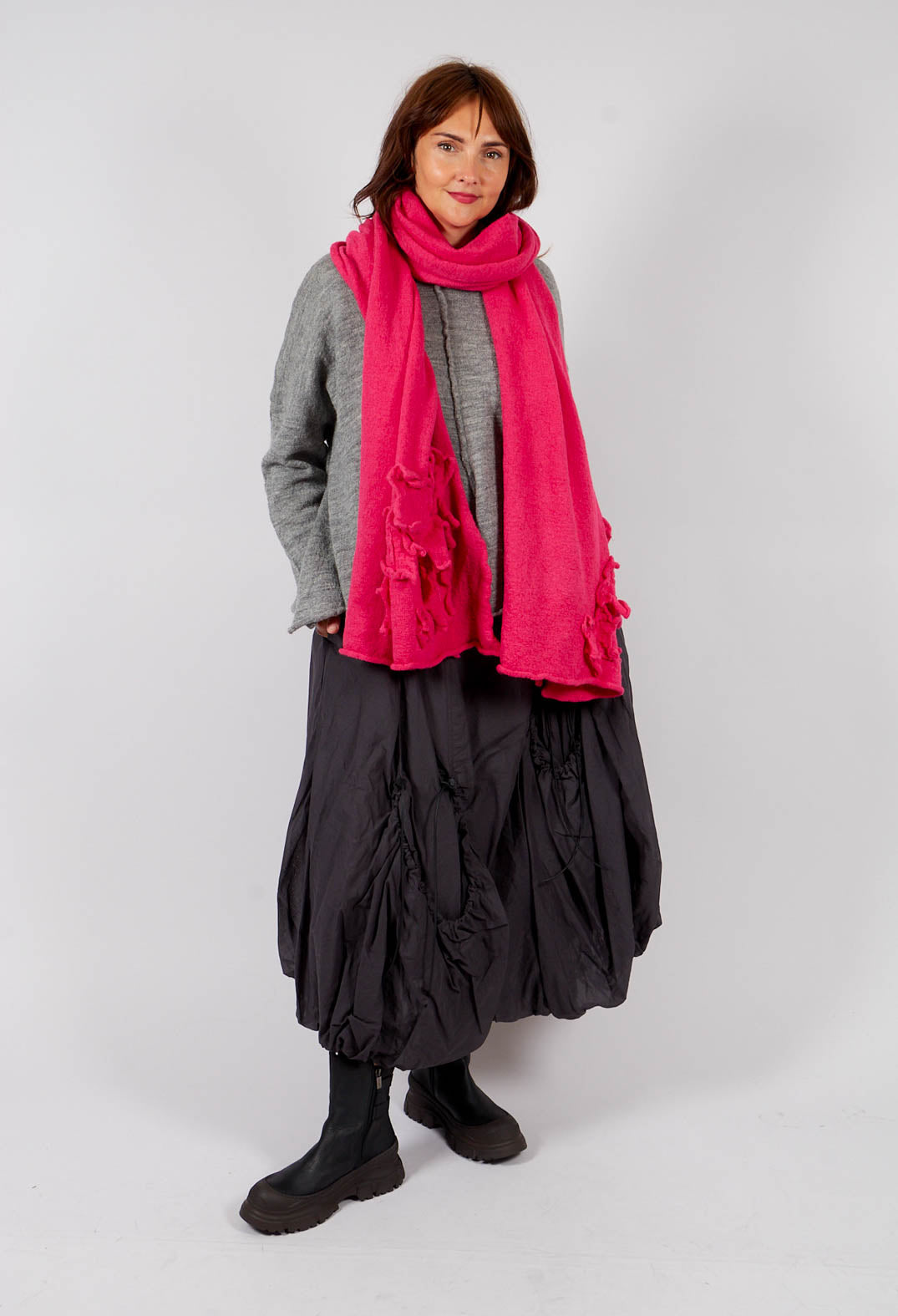 Knitted Scarf with Fabric Embellishment in Lotus - 3897710