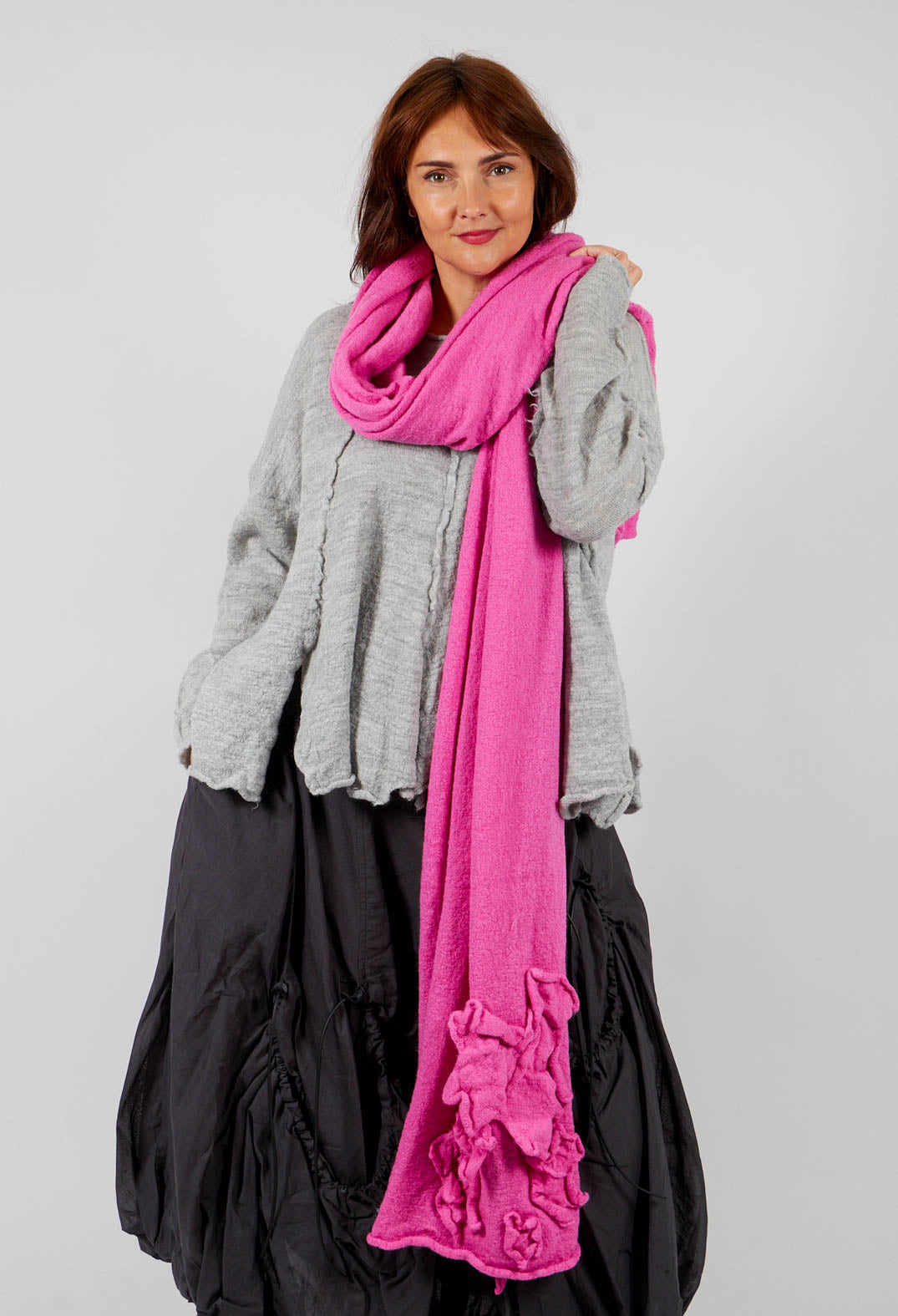 Knitted Scarf with Fabric Embellishment in Lily - 3897710