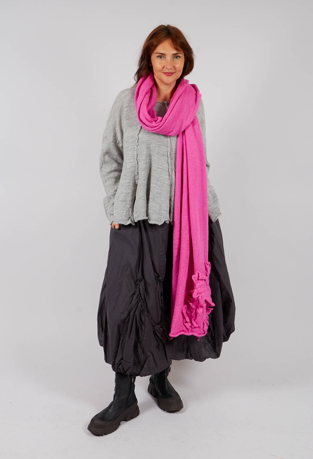 Knitted Scarf with Fabric Embellishment in Lily - 3897710