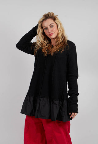 Dual Fabric Jumper with Exposed Seams in Black - 3890714
