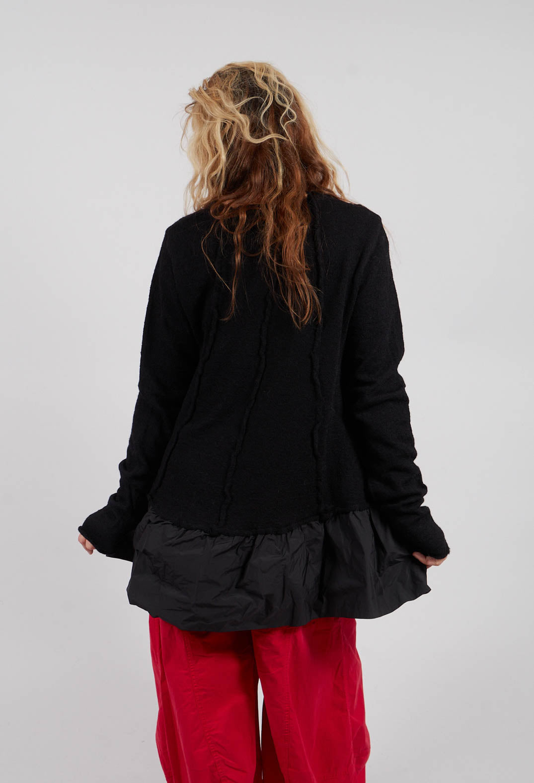 Dual Fabric Jumper with Exposed Seams in Black - 3890714
