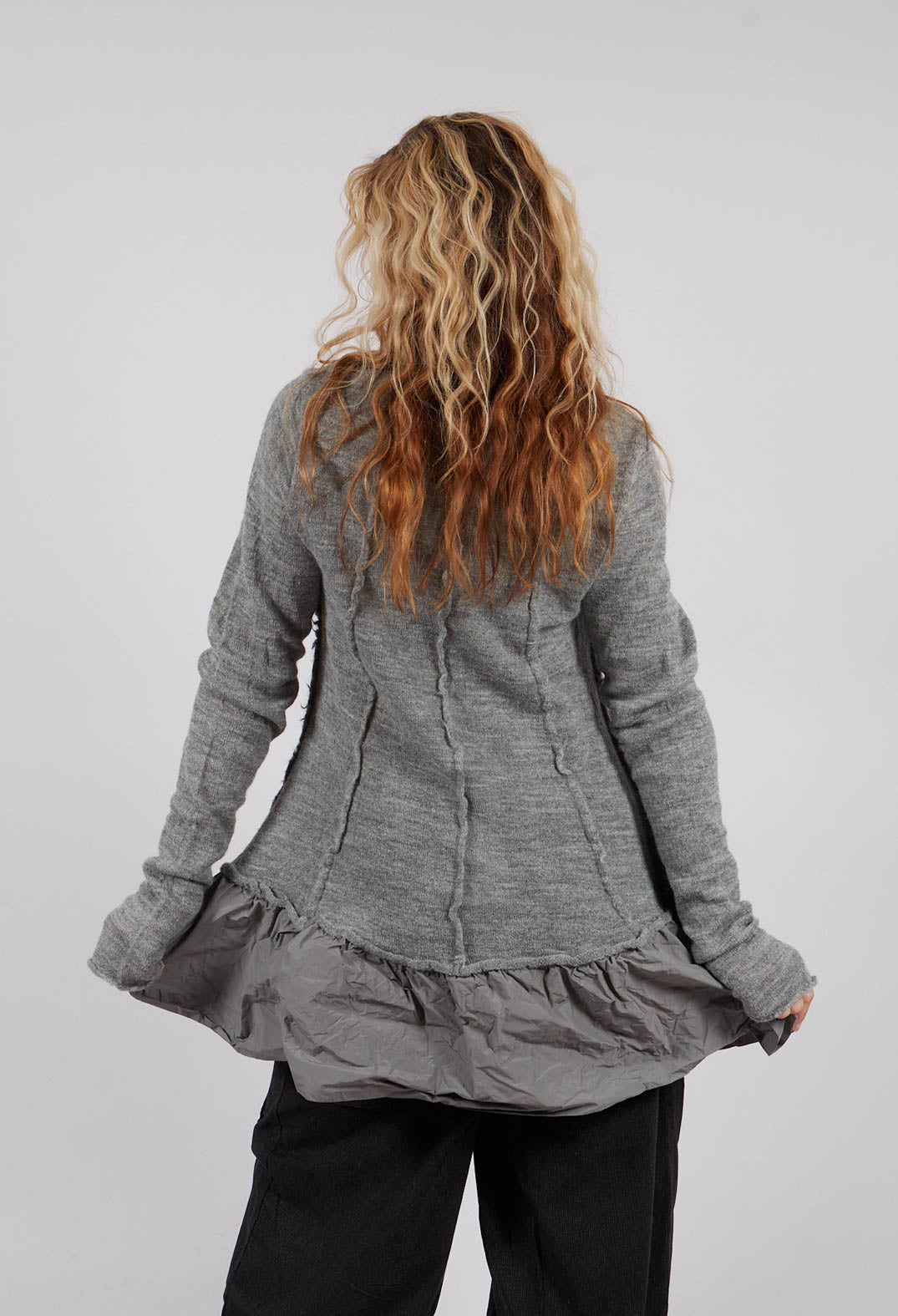 Dual Fabric Jumper with Exposed Seams in Dark Grey - 3890714