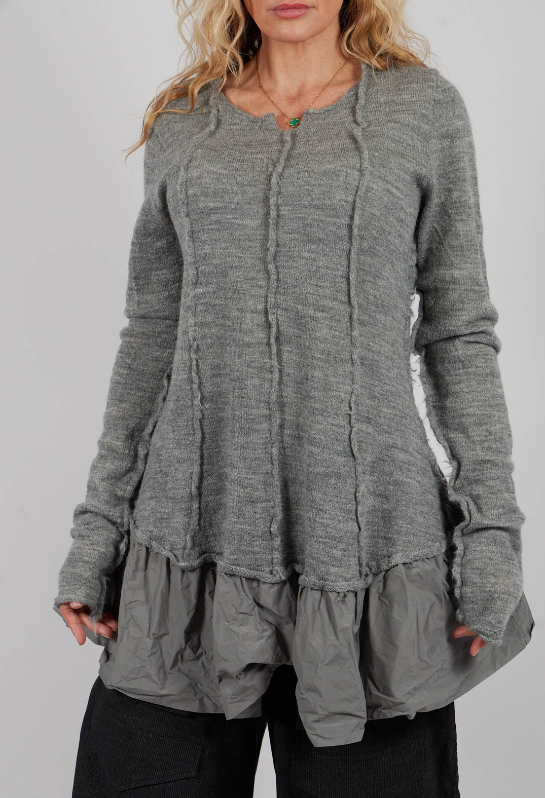 Dual Fabric Jumper with Exposed Seams in Dark Grey - 3890714