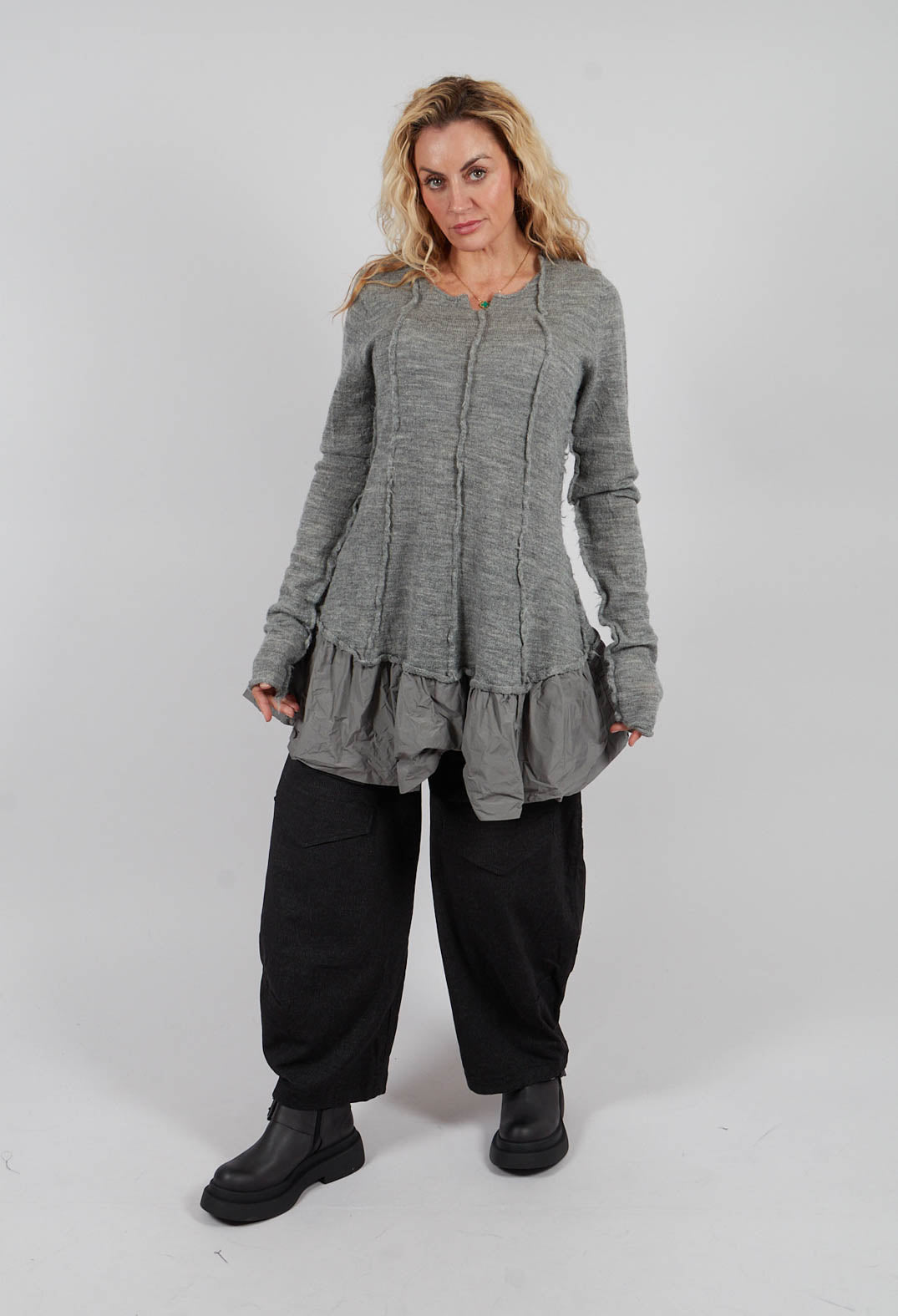 Dual Fabric Jumper with Exposed Seams in Dark Grey - 3890714