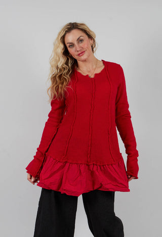 Dual Fabric Jumper with Exposed Seams in Rose - 3890714