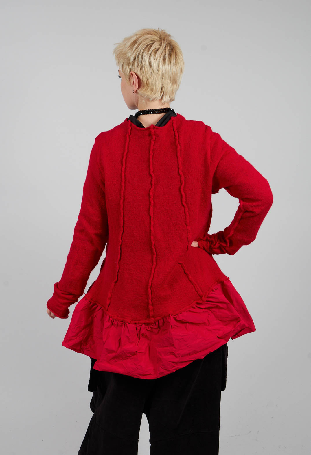 Dual Fabric Jumper with Exposed Seams in Rose - 3890714