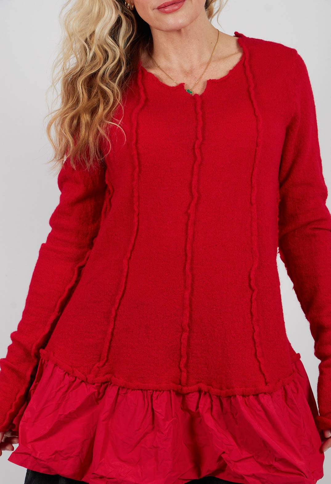 Dual Fabric Jumper with Exposed Seams in Rose - 3890714