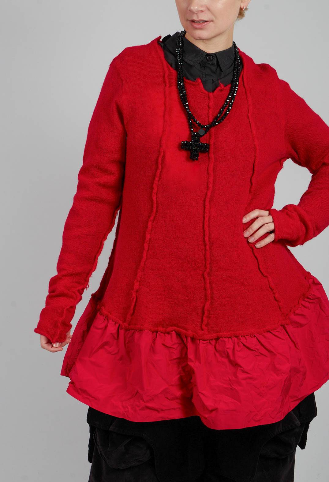 Dual Fabric Jumper with Exposed Seams in Rose - 3890714